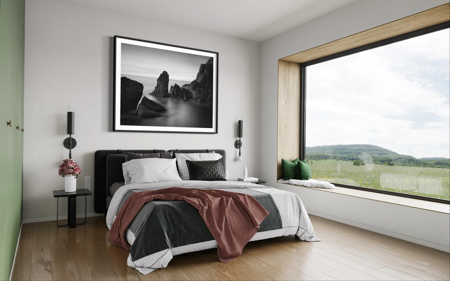 Australian landscape fine art print displayed in a bedroom
